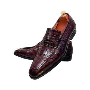 Handcrafted Alligator Pattern Loafer - Maroon