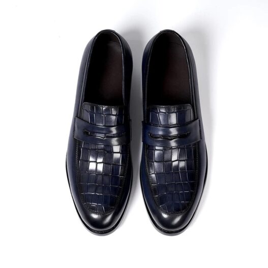 Navy Blue Crocodile pattern Musk Loafers
