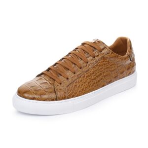 Tan croc pattern leather sneakers