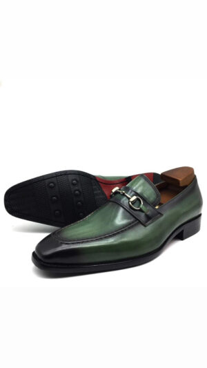 Olive-Green buckle loafer