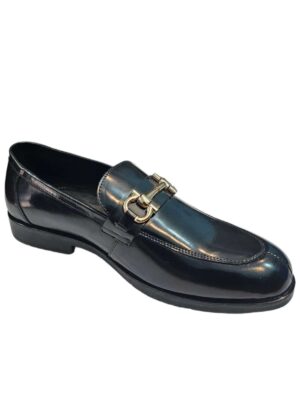 Black thick sole buckle loafers