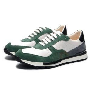 Green/White suede leather jogger