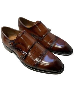 Cognac croc embossed double monk