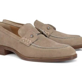 Pierced leather suede loafers