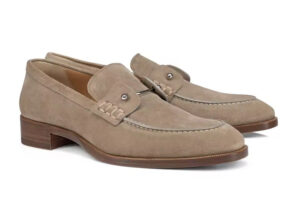 Pierced leather suede loafers