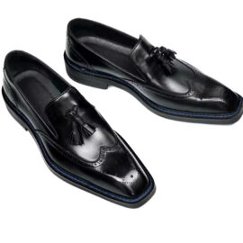 Blue stitched loafers