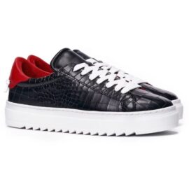 Black/red leather embossed sneaker