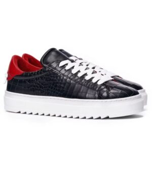 Black/red leather embossed sneaker